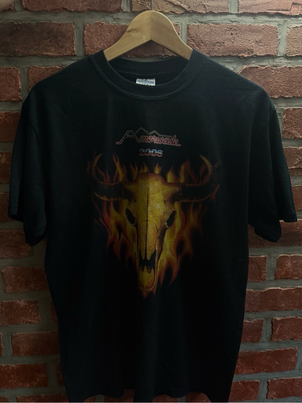 2005 Black Graphic Tee with Flaming Skull